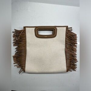 Maje M bag in cream canvas/brown leather